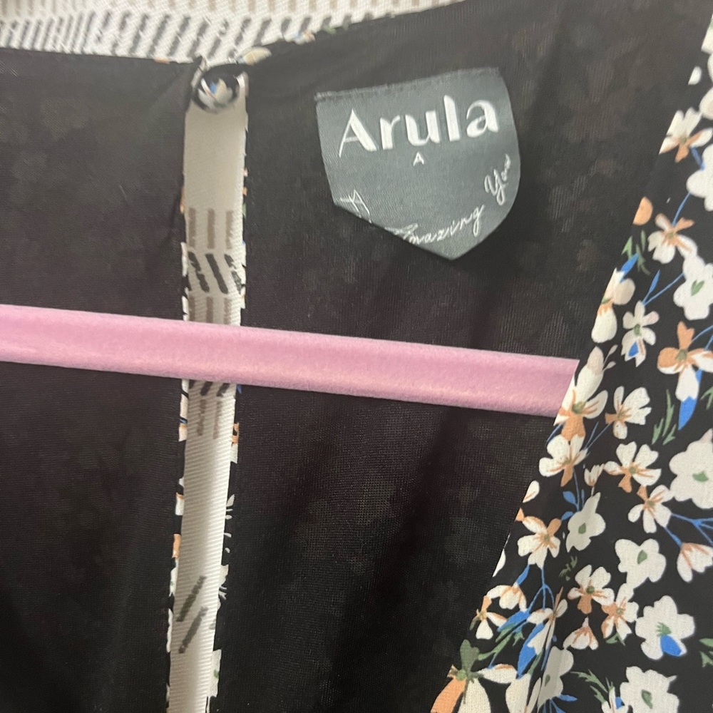 Arula black dress with beige and blue flowers size A